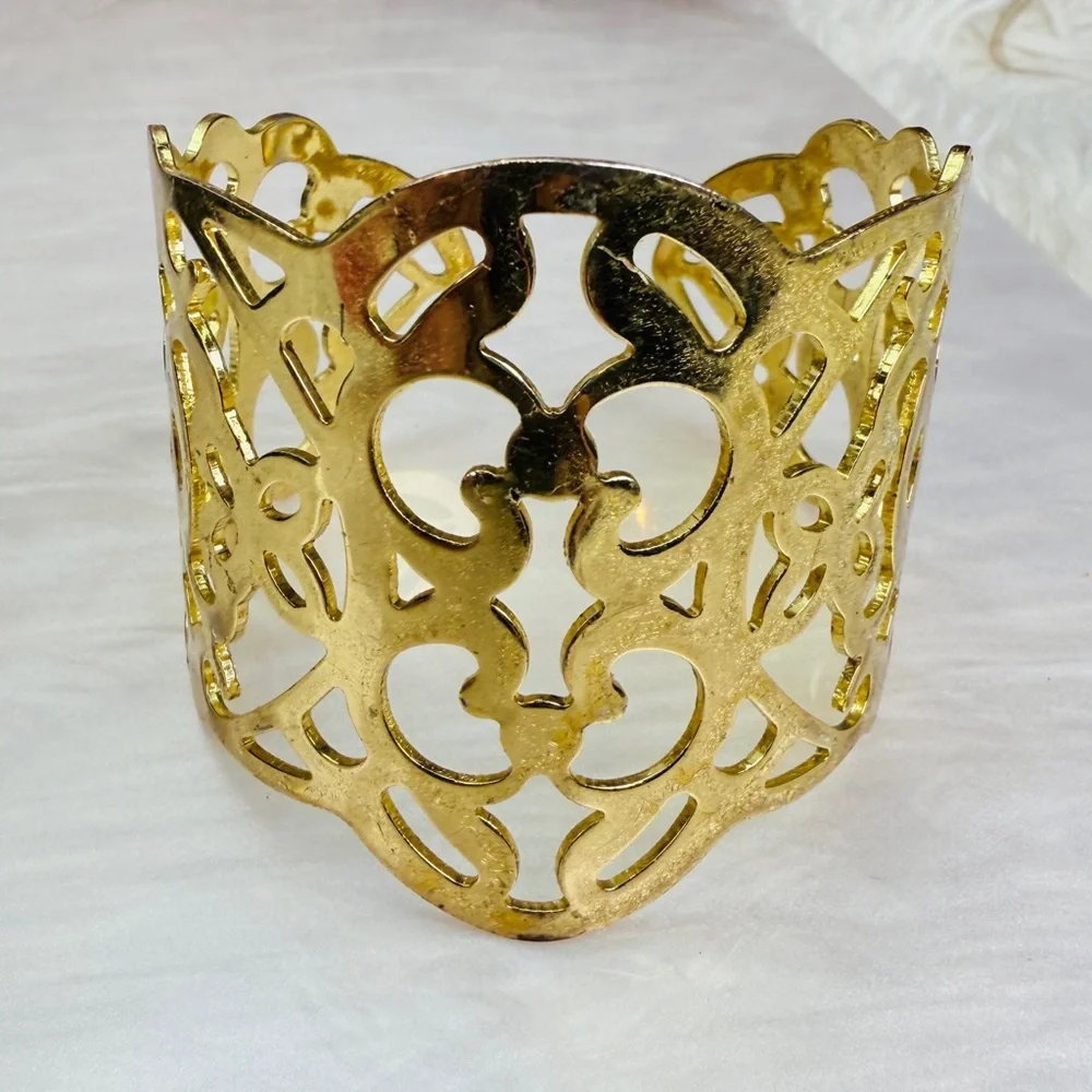 Vintage Goldtone Filigree Wide Band Cuff Bracelet